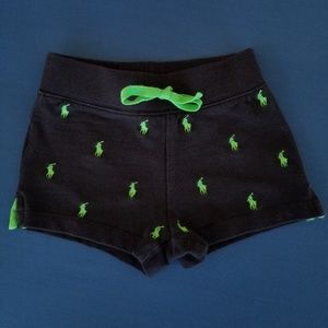 RALPH LAUREN Girl’s Pony Emblem Cotton Shorts, Size 4, Navy Blue & Green